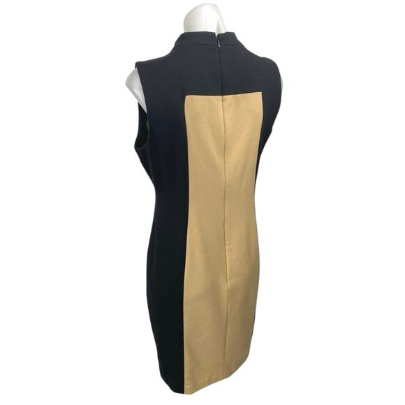 Calvin Klein Black Beige Tan Colorblock Sleeveless Mock Mini Sheath Dress Size S - Picture 2 of 5